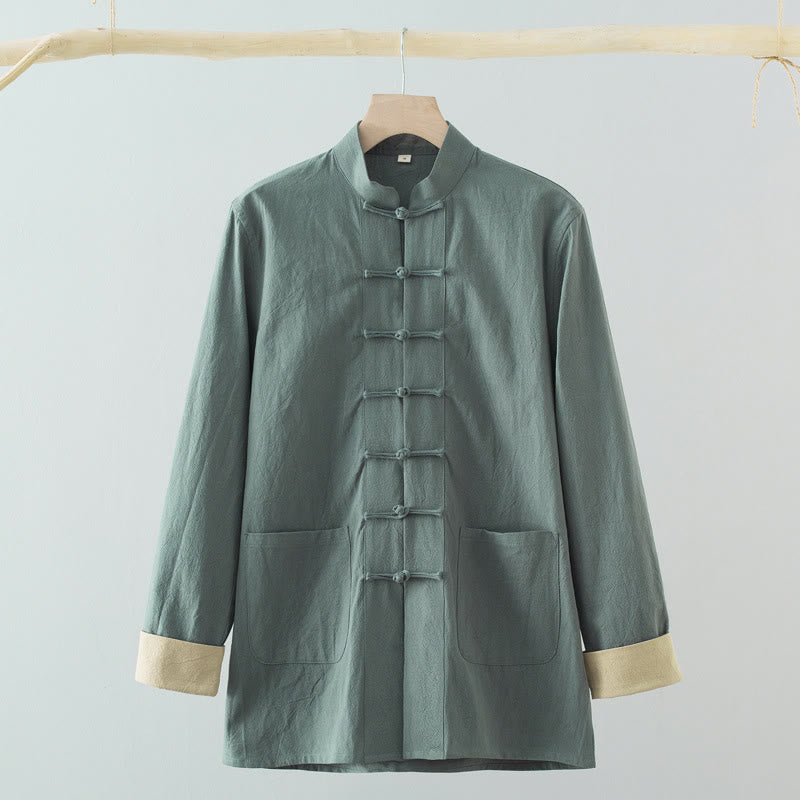 Breathable Cotton Long-Sleeve Frog-Button Meditation Shirt