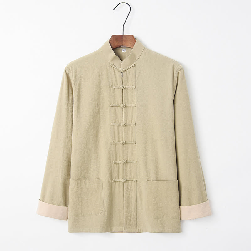 Breathable Cotton Long-Sleeve Frog-Button Meditation Shirt