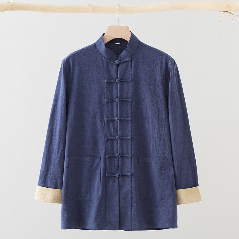 Breathable Cotton Long-Sleeve Frog-Button Meditation Shirt