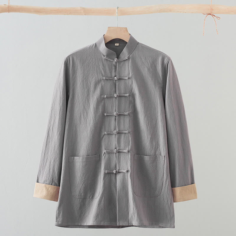 Breathable Cotton Long-Sleeve Frog-Button Meditation Shirt