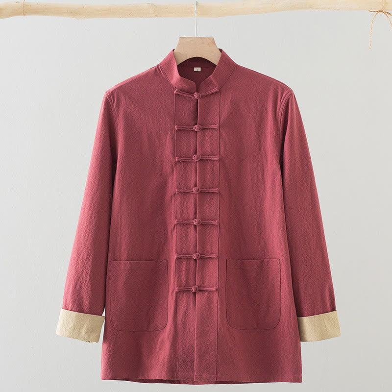 Breathable Cotton Long-Sleeve Frog-Button Meditation Shirt