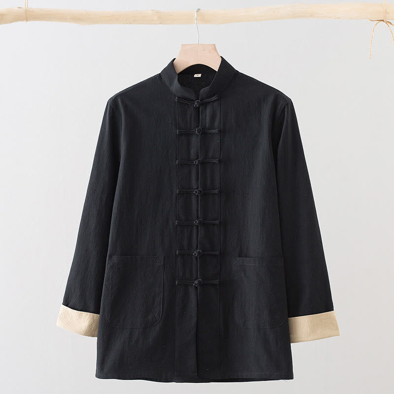 Breathable Cotton Long-Sleeve Frog-Button Meditation Shirt