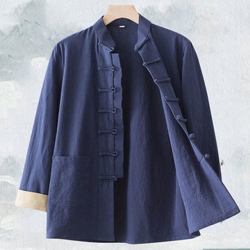 Breathable Cotton Long-Sleeve Frog-Button Meditation Shirt