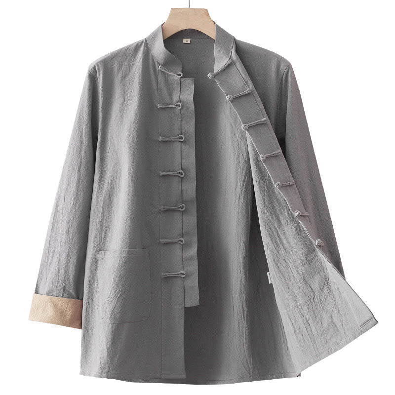 Breathable Cotton Long-Sleeve Frog-Button Meditation Shirt