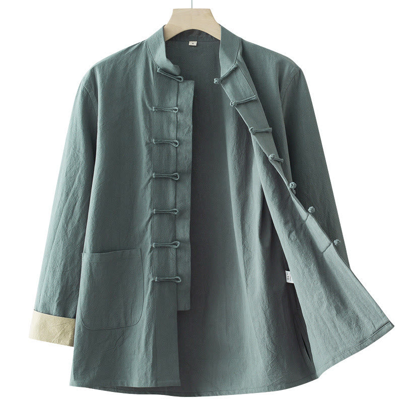 Breathable Cotton Long-Sleeve Frog-Button Meditation Shirt