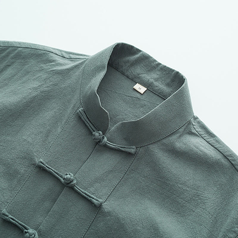 Breathable Cotton Long-Sleeve Frog-Button Meditation Shirt