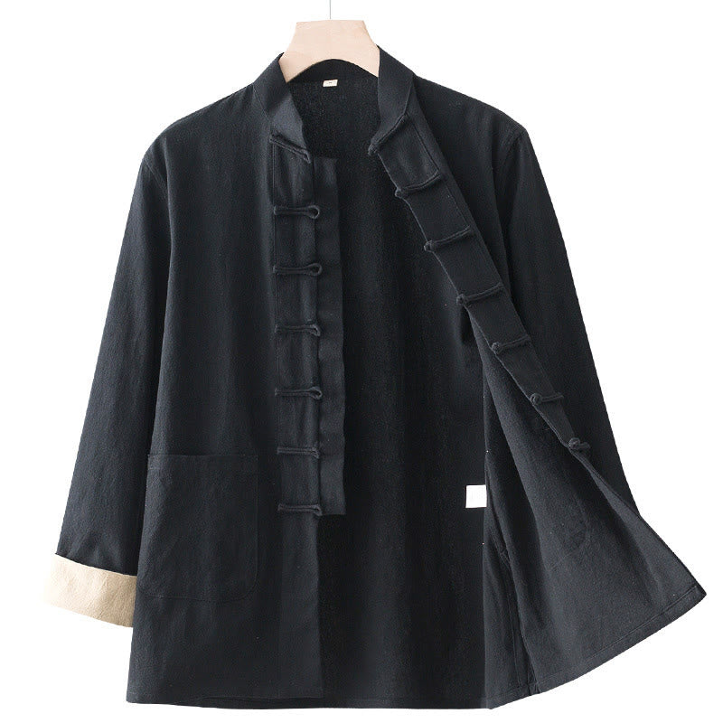 Breathable Cotton Long-Sleeve Frog-Button Meditation Shirt