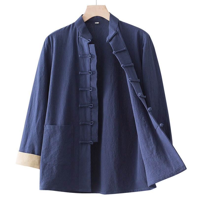 Breathable Cotton Long-Sleeve Frog-Button Meditation Shirt