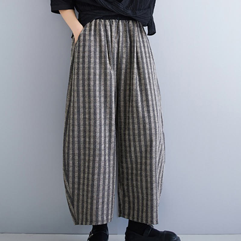 Casual 7-8 Length Corduroy Stripes Women's Polyester Wide Leg Pants With Pockets