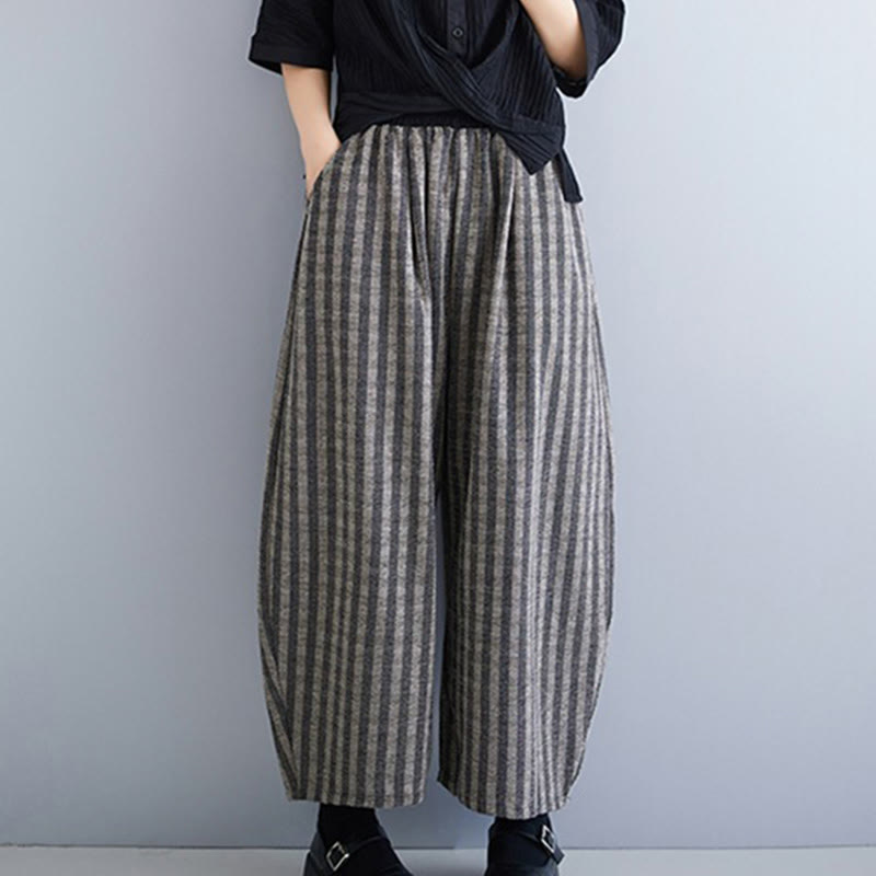 Casual 7-8 Length Corduroy Stripes Women's Polyester Wide Leg Pants With Pockets