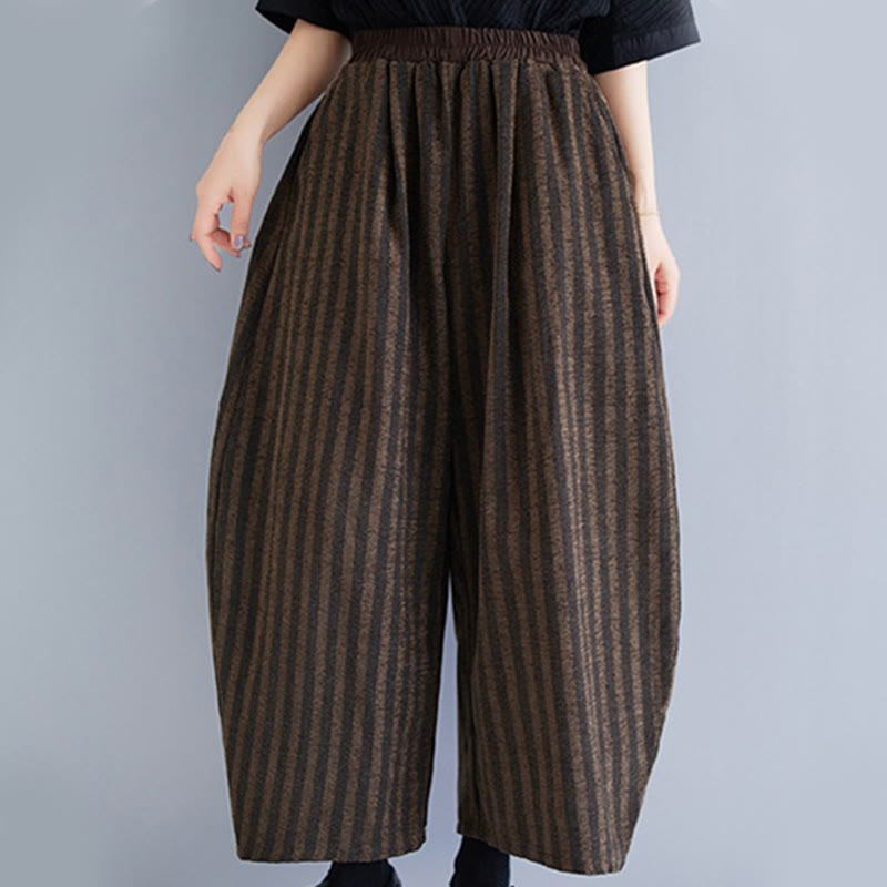 Casual 7-8 Length Corduroy Stripes Women's Polyester Wide Leg Pants With Pockets