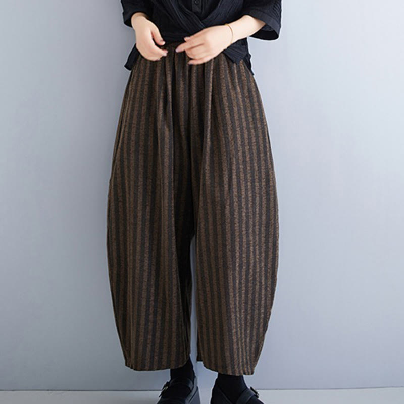 Casual 7-8 Length Corduroy Stripes Women's Polyester Wide Leg Pants With Pockets
