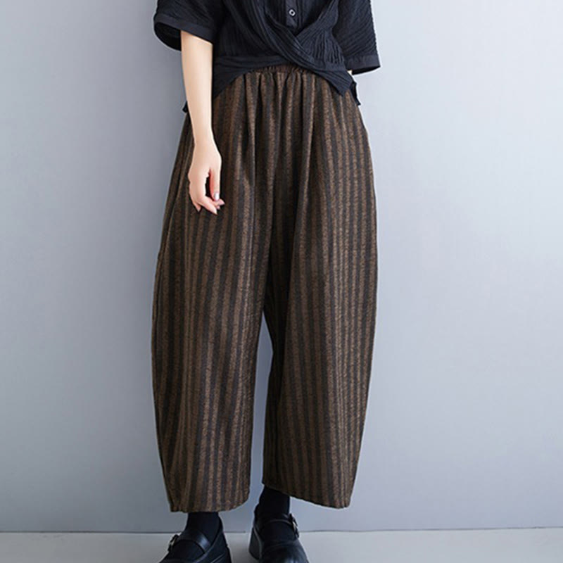 Casual 7-8 Length Corduroy Stripes Women's Polyester Wide Leg Pants With Pockets