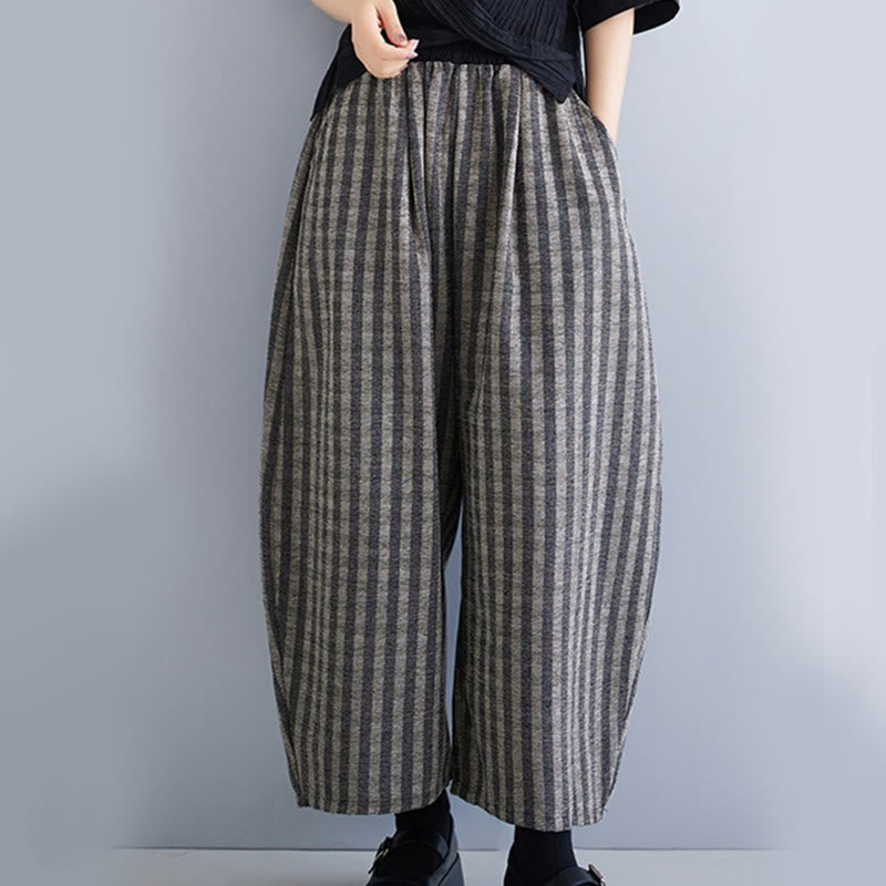 Casual 7-8 Length Corduroy Stripes Women's Polyester Wide Leg Pants With Pockets