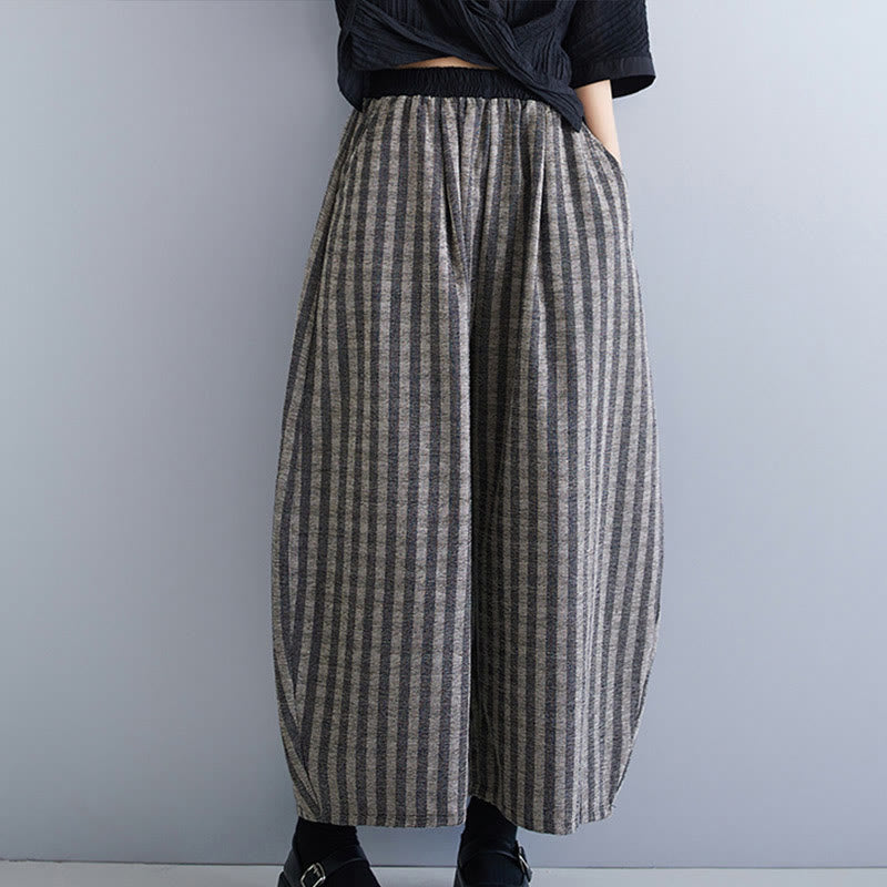 Casual 7-8 Length Corduroy Stripes Women's Polyester Wide Leg Pants With Pockets