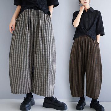 Casual 7-8 Length Corduroy Stripes Women's Polyester Wide Leg Pants With Pockets