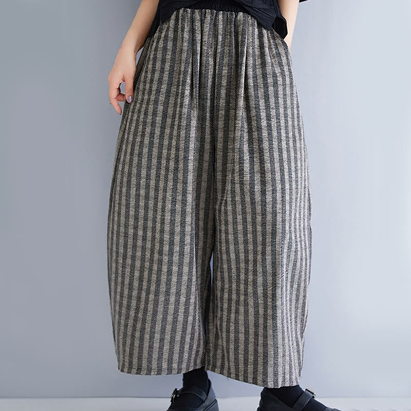 Casual 7-8 Length Corduroy Stripes Women's Polyester Wide Leg Pants With Pockets