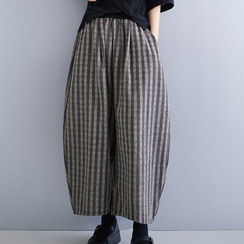 Casual 7-8 Length Corduroy Stripes Women's Polyester Wide Leg Pants With Pockets