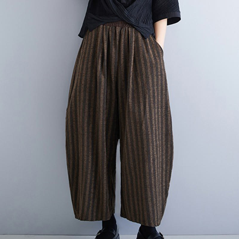 Casual 7-8 Length Corduroy Stripes Women's Polyester Wide Leg Pants With Pockets