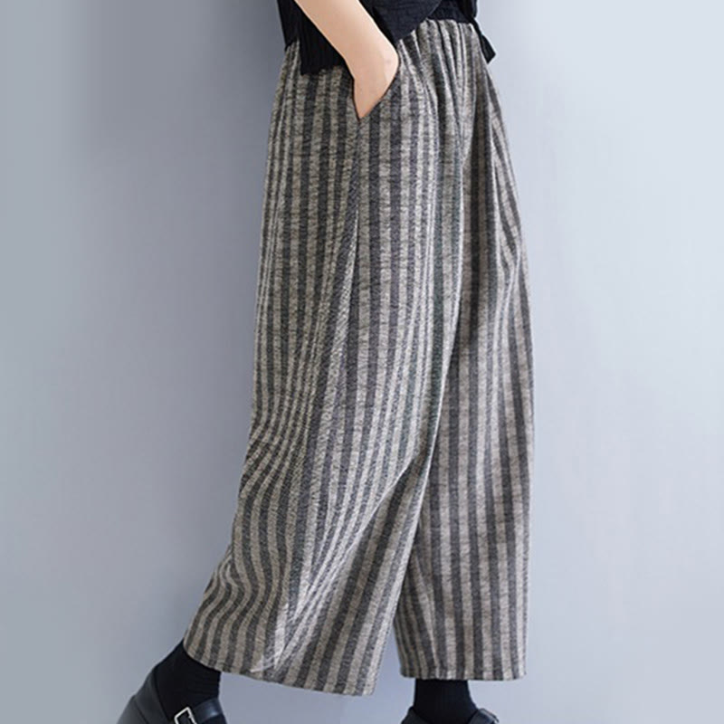 Casual 7-8 Length Corduroy Stripes Women's Polyester Wide Leg Pants With Pockets