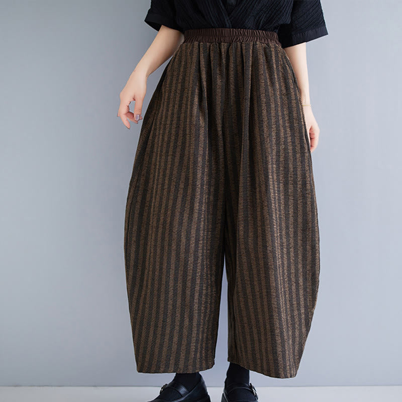 Casual 7-8 Length Corduroy Stripes Women's Polyester Wide Leg Pants With Pockets