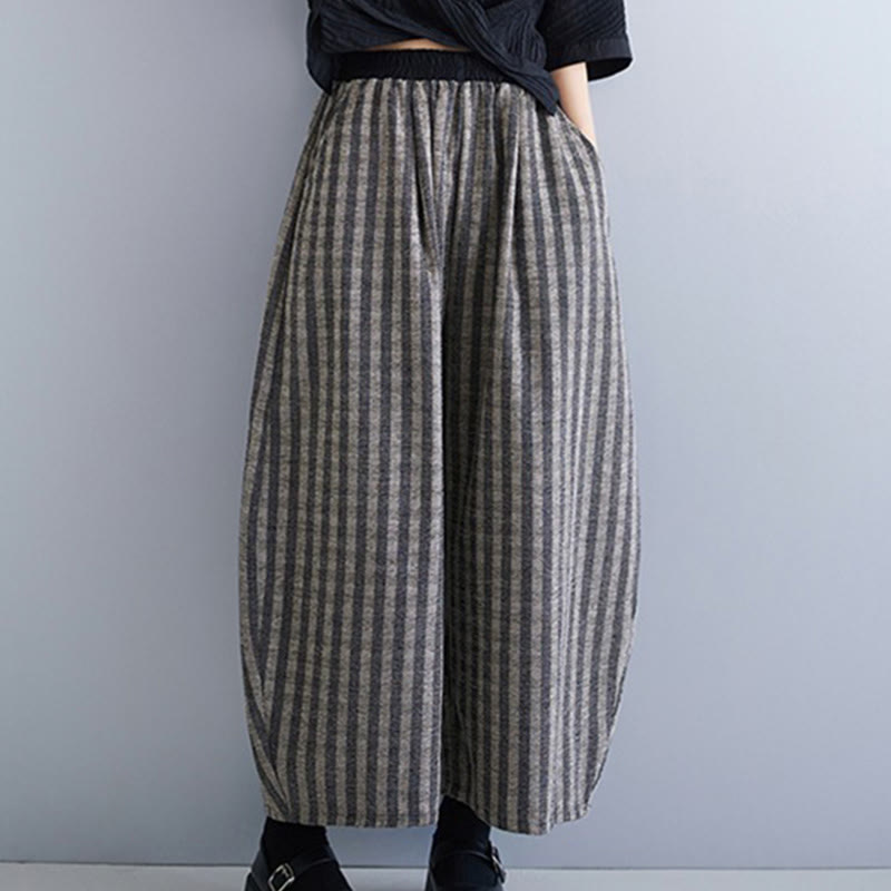 Casual 7-8 Length Corduroy Stripes Women's Polyester Wide Leg Pants With Pockets