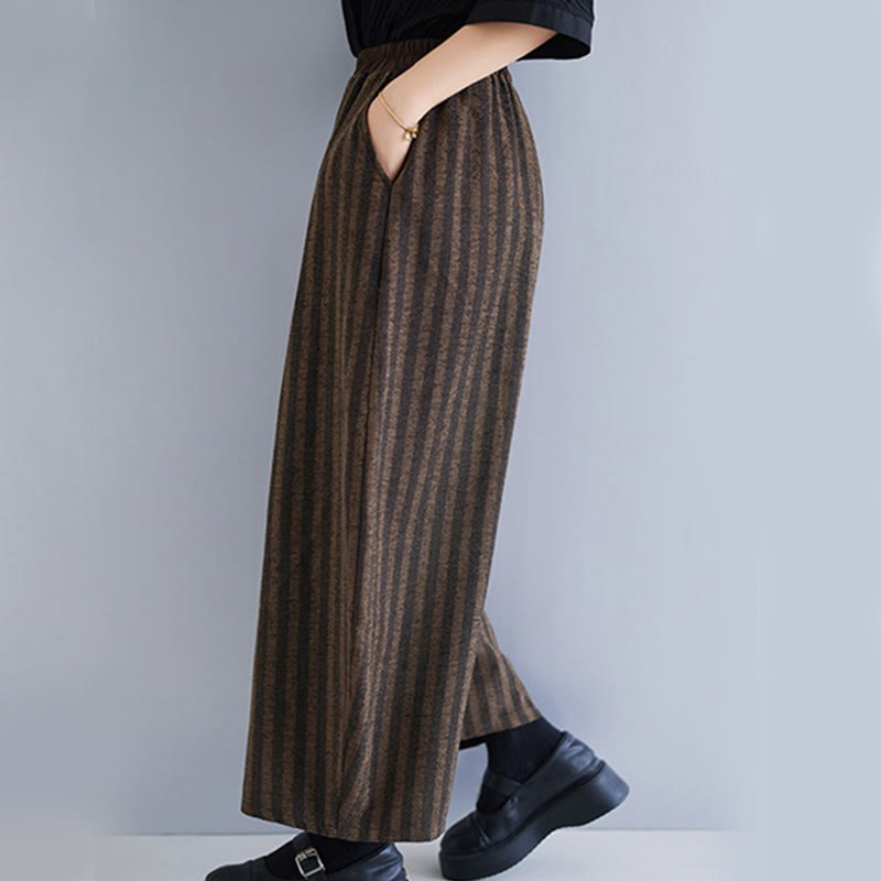 Casual 7-8 Length Corduroy Stripes Women's Polyester Wide Leg Pants With Pockets