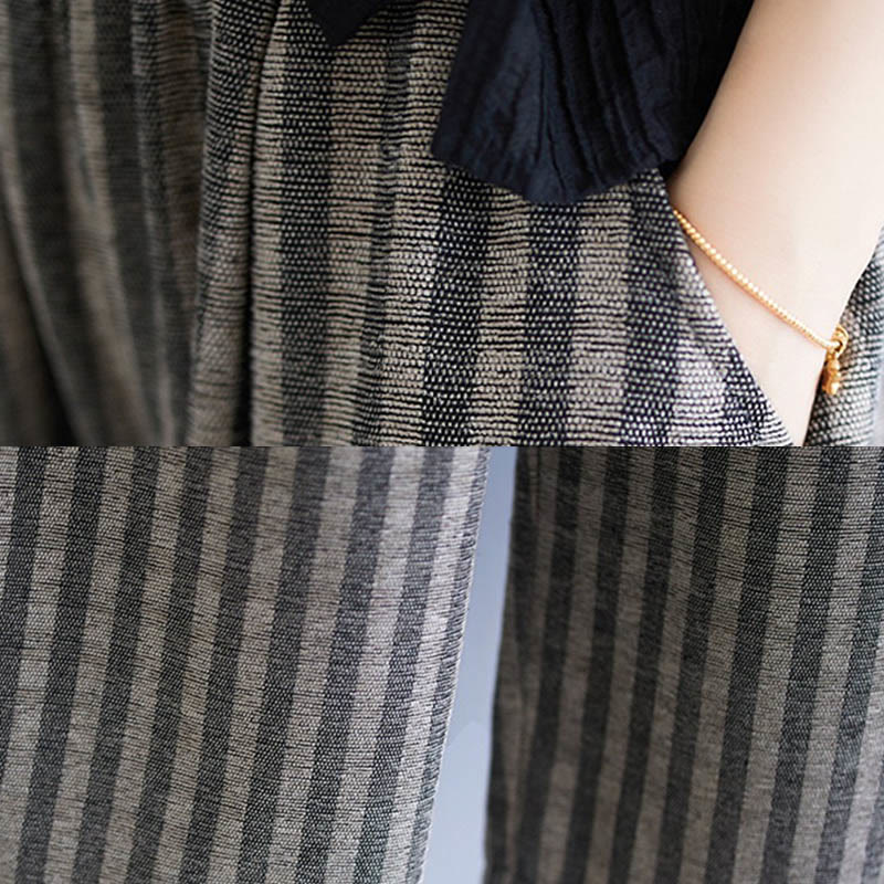 Casual 7-8 Length Corduroy Stripes Women's Polyester Wide Leg Pants With Pockets