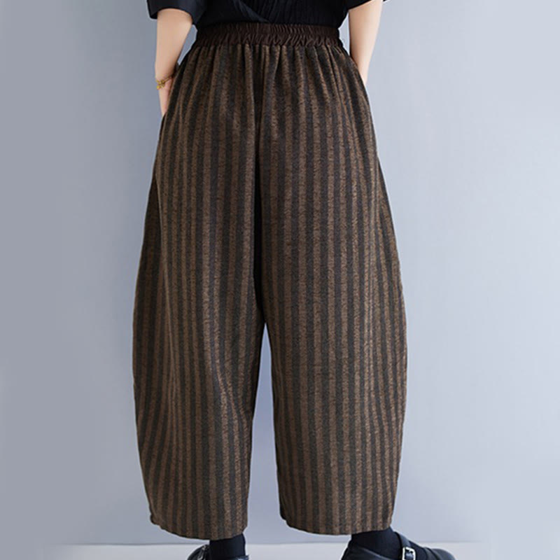 Casual 7-8 Length Corduroy Stripes Women's Polyester Wide Leg Pants With Pockets