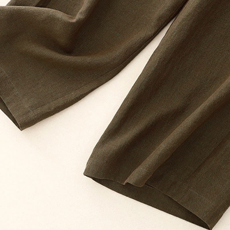 Casual Plain Women's Cotton Linen Elastic Waist Wide Leg Pants With Pockets