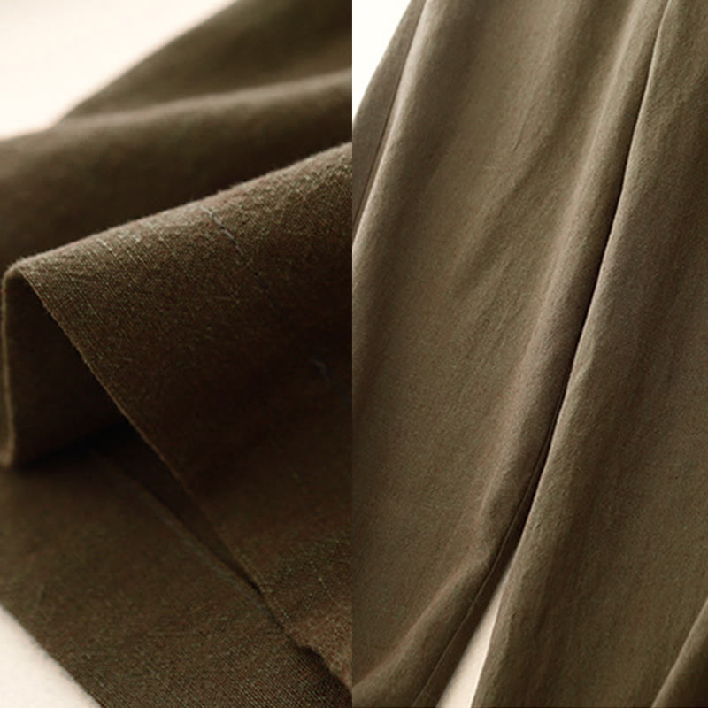 Casual Plain Women's Cotton Linen Elastic Waist Wide Leg Pants With Pockets