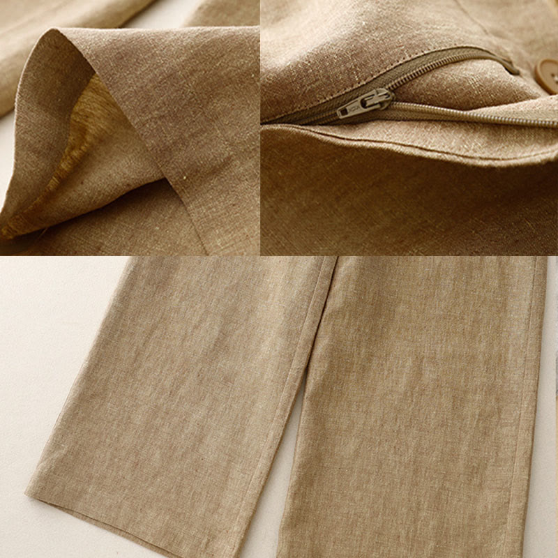 Casual Plain Women's Cotton Linen Elastic Waist Wide Leg Pants With Pockets