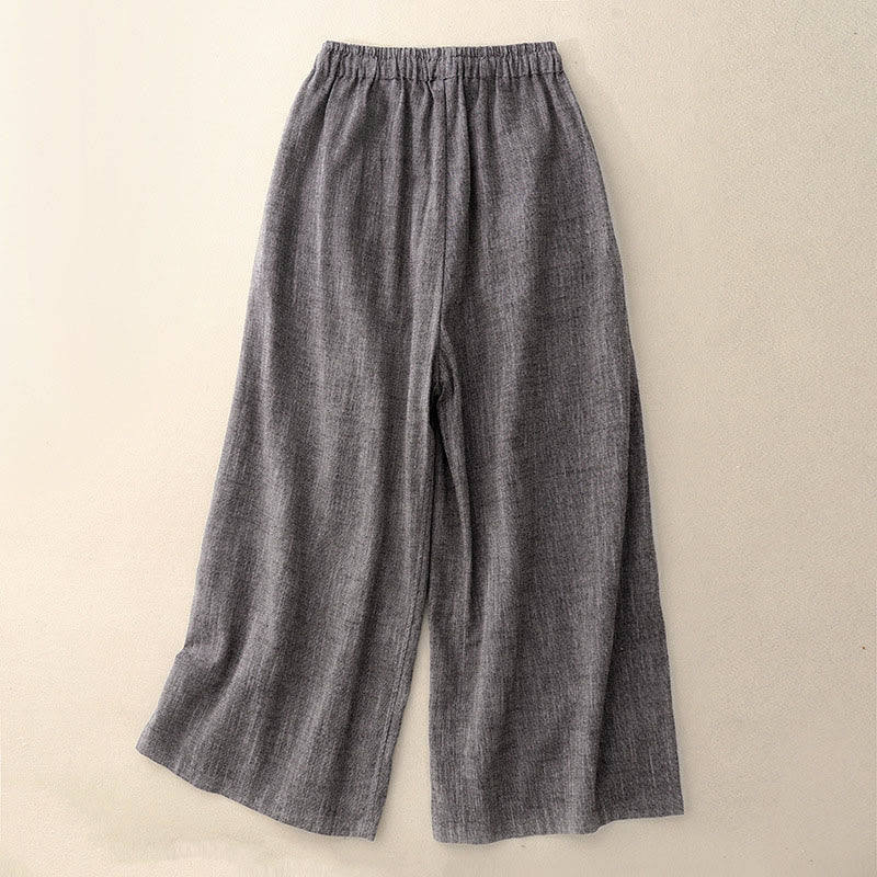 Casual Textured Fabrics Women's Polyester Wide Leg Pants With Pockets