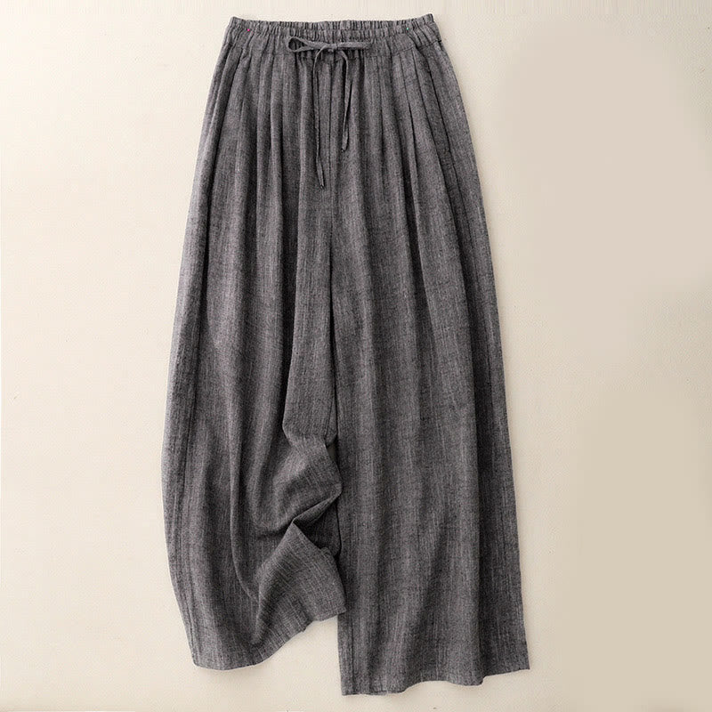 Casual Textured Fabrics Women's Polyester Wide Leg Pants With Pockets