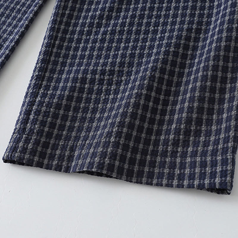 Casual Plaid Pattern Women's Cotton Wide Leg Pants With Pockets