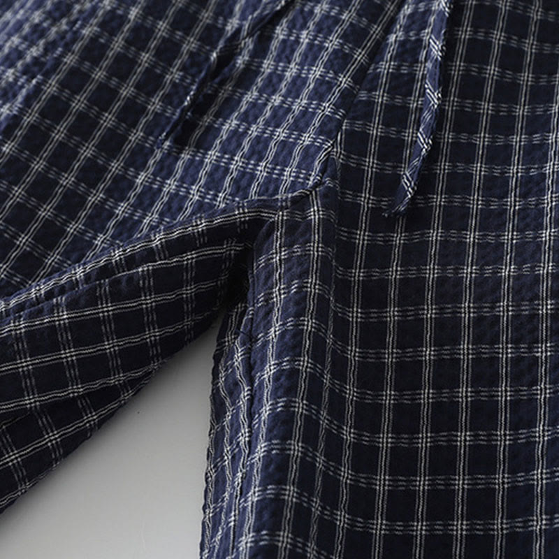 Casual Plaid Pattern Women's Cotton Wide Leg Pants With Pockets