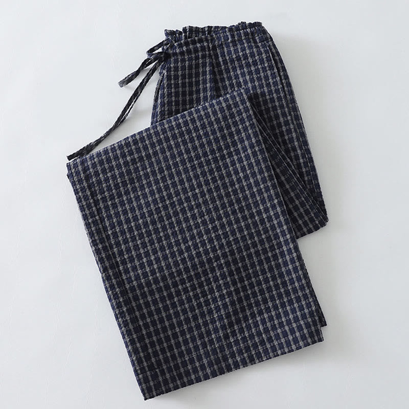 Casual Plaid Pattern Women's Cotton Wide Leg Pants With Pockets