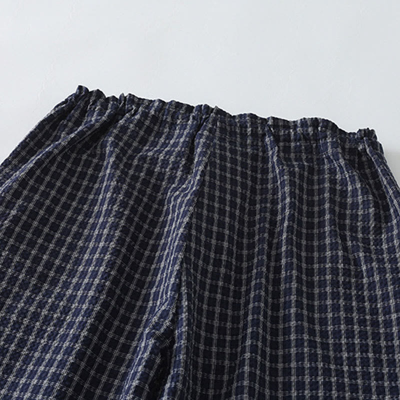 Casual Plaid Pattern Women's Cotton Wide Leg Pants With Pockets