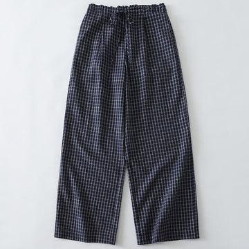 Casual Plaid Pattern Women's Cotton Wide Leg Pants With Pockets
