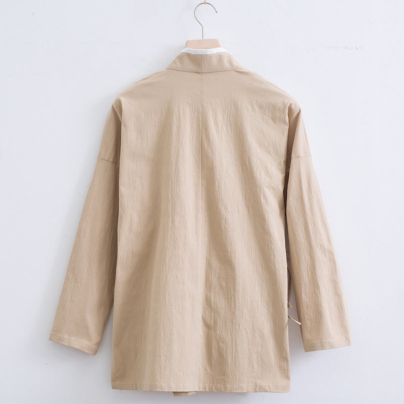 Vintage Solid Long Sleeve Lace-up Design Cotton Linen Men's Shirt