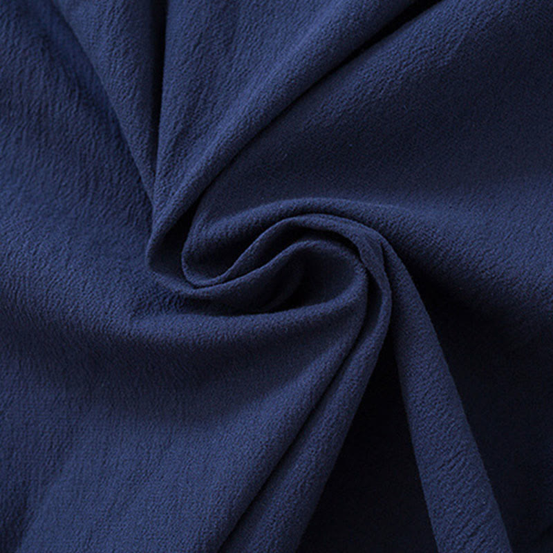 Vintage Solid Long Sleeve Lace-up Design Cotton Linen Men's Shirt