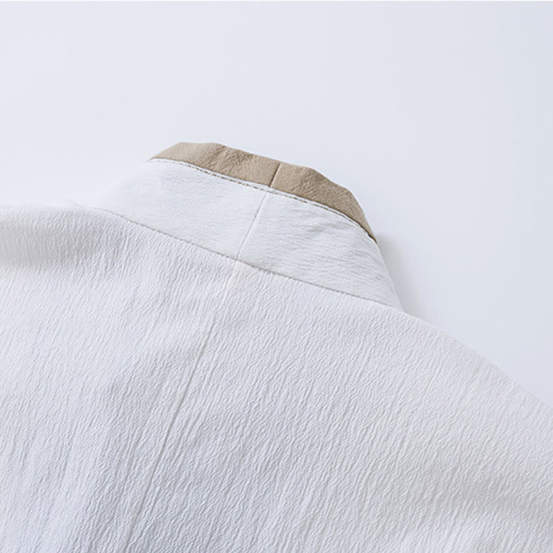 Vintage Solid Long Sleeve Lace-up Design Cotton Linen Men's Shirt