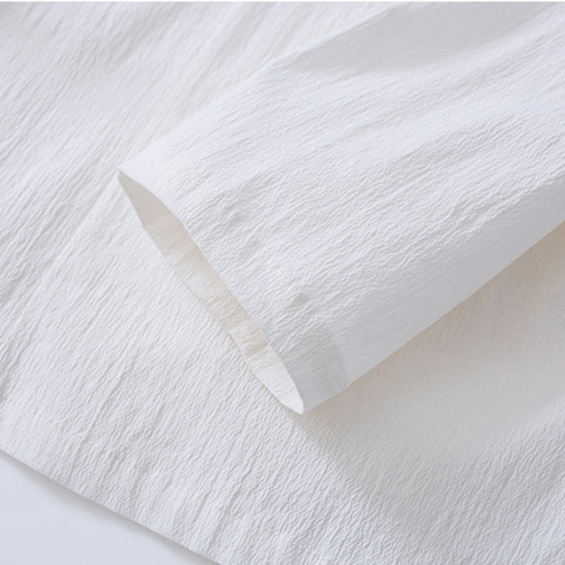 Vintage Solid Long Sleeve Lace-up Design Cotton Linen Men's Shirt