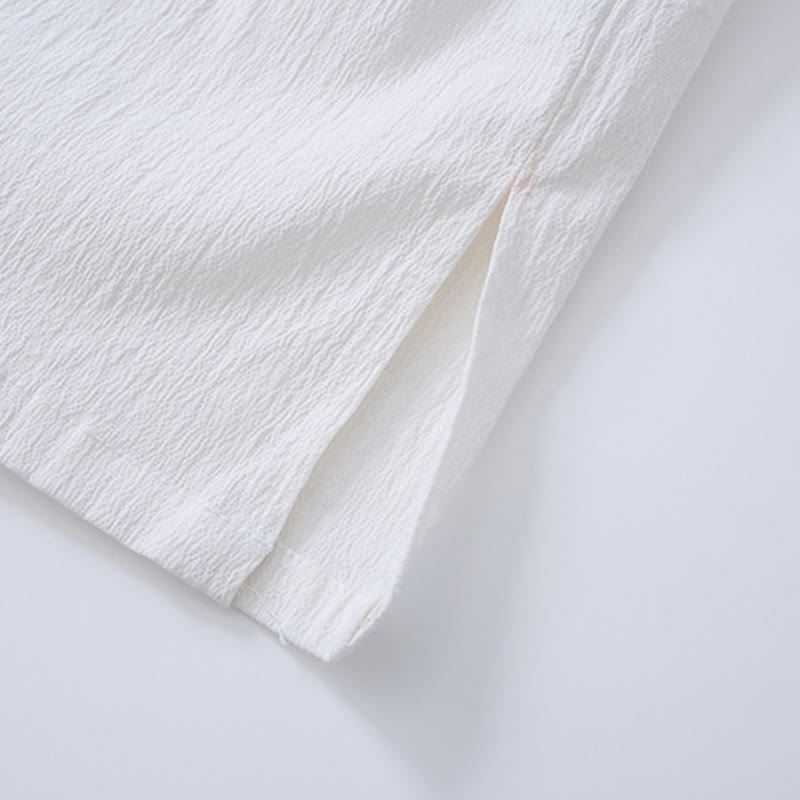 Vintage Solid Long Sleeve Lace-up Design Cotton Linen Men's Shirt