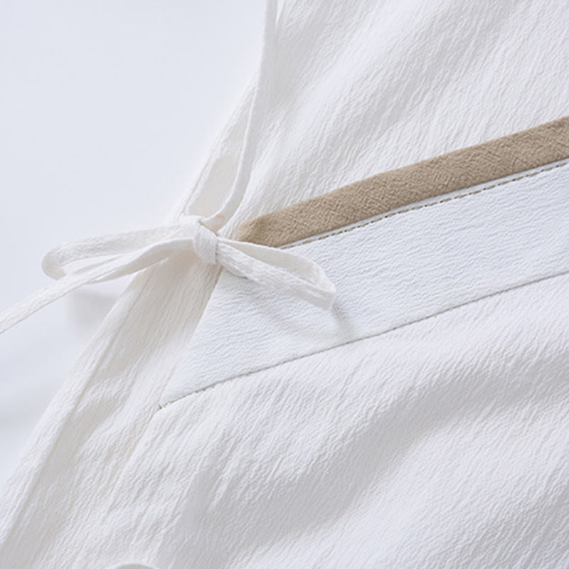 Vintage Solid Long Sleeve Lace-up Design Cotton Linen Men's Shirt