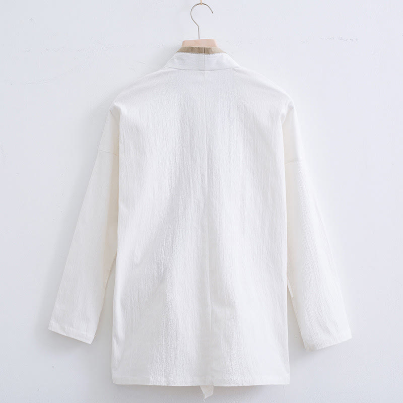 Vintage Solid Long Sleeve Lace-up Design Cotton Linen Men's Shirt