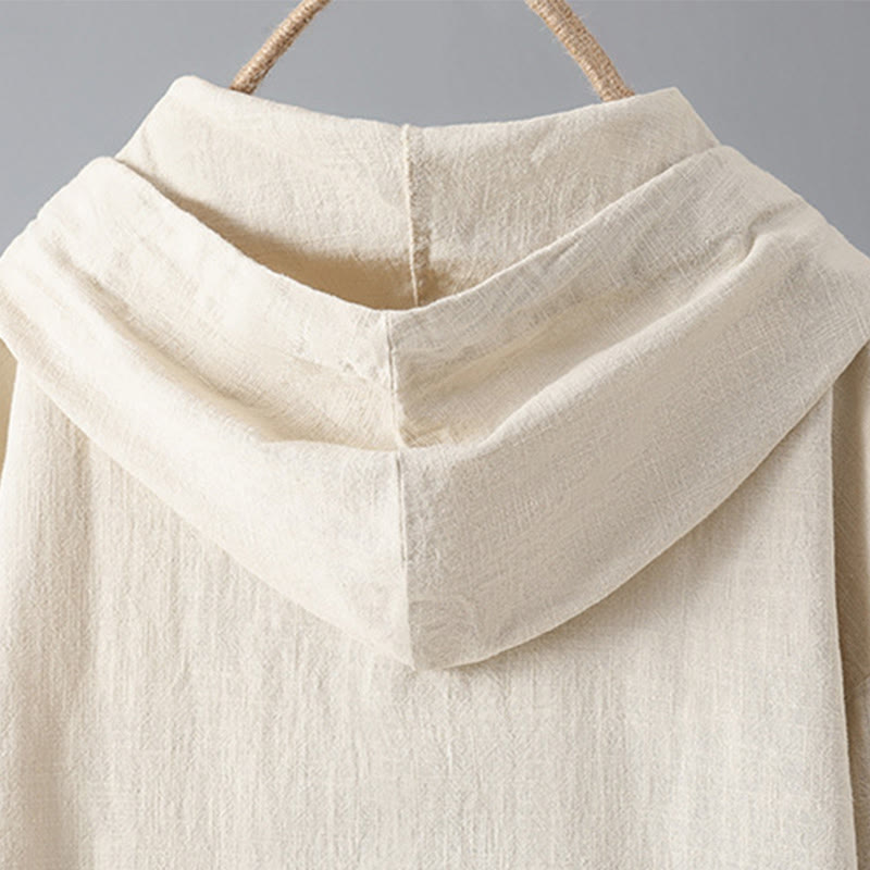 Women's Plain Buttons Design Cotton Long Sleeve Hoodie With Pockets