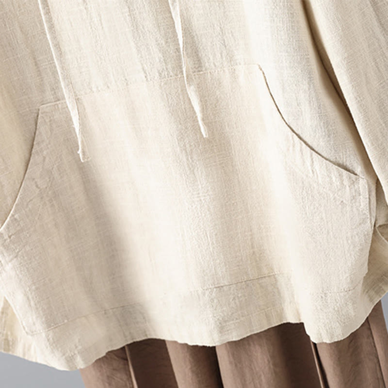 Women's Plain Buttons Design Cotton Long Sleeve Hoodie With Pockets