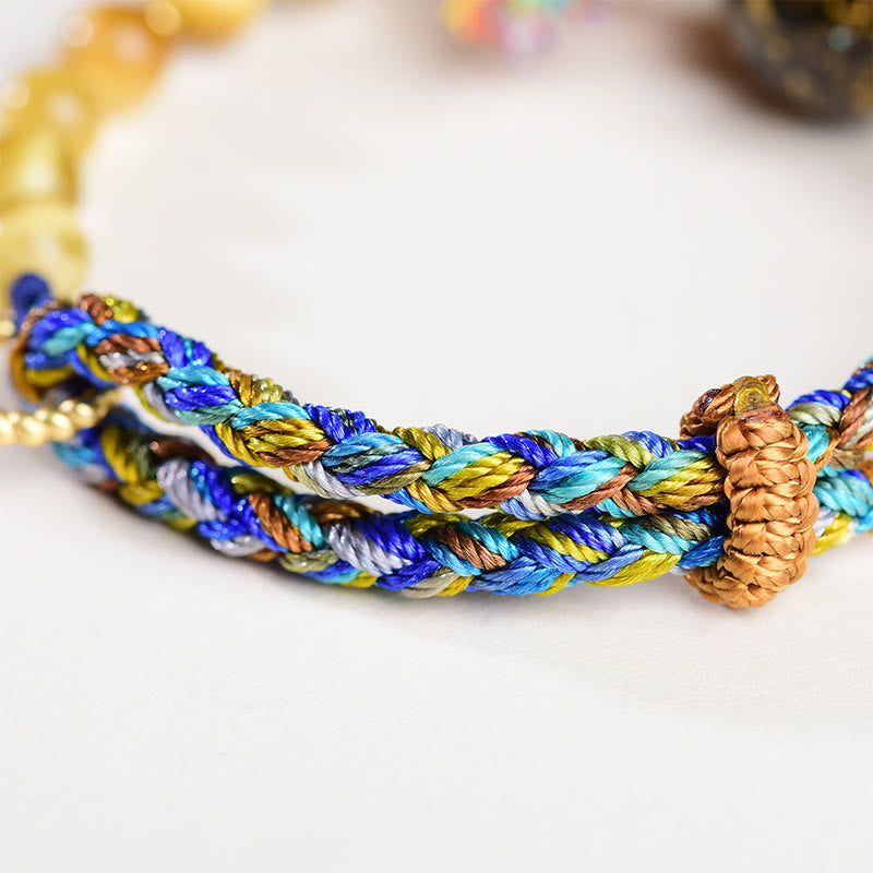 Tibetan Lacquer Bead & Tiger Eye Hand-Woven Adjustable Stone Bracelet