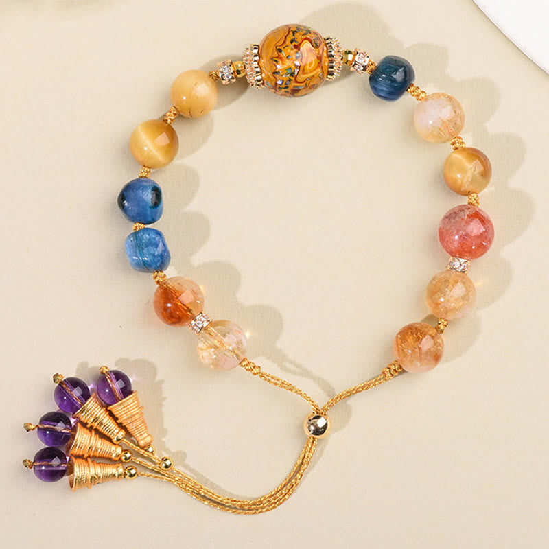 Hand-Woven Tibetan Lacquer Bead Bracelet with Diverse Crystalline Energy Options